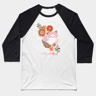 Vintage Floral Cat Baseball T-Shirt